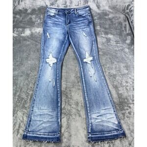 Rockstar Original Jeans Flare Denim Womens XL Distressed Bootcut 32x34 Raw Hem